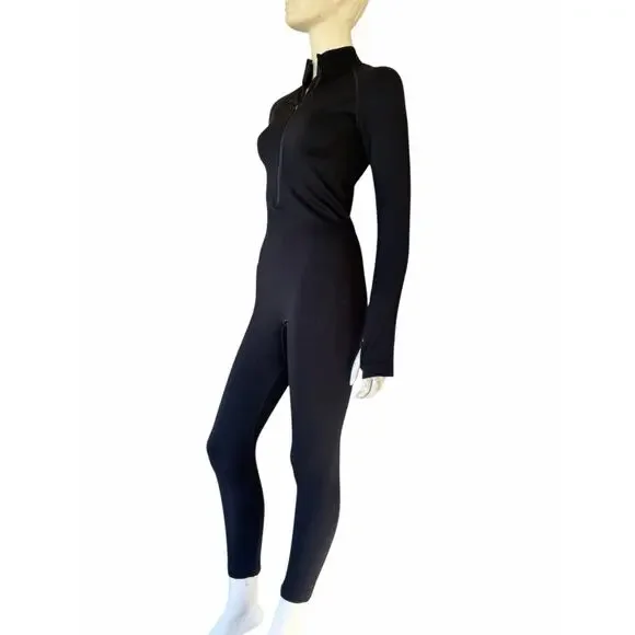 ASOS ribbed catsuit bodysuit 4505 seamless zip front all-in-one in black sz S - Picture 6 of 9